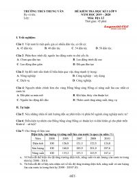 Đề kiểm tra học kì I môn Địa Lí lớp 9 Trường THCS Trung Văn, Hà Nội năm 2019