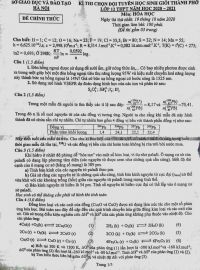 Đề thi chọn đội tuyển HSG môn Hóa Học tại  Hà Nội năm  2020