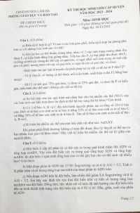 Đề thi chọn HSG môn Sinh học huyện Lâm Hà, tỉnh Lâm Đồng năm 2023