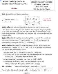 Đề kiểm tra giữa học k&igrave; II m&ocirc;n To&aacute;n lớp 9 Trường THCS Nam Chu Văn An, quận T&acirc;y Hồ, H&agrave; Nội năm 2018