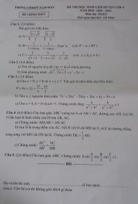 Đề thi chọn HSG m&ocirc;n To&aacute;n lớp 9 tại M&ecirc; Linh năm 2020