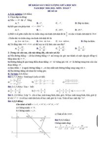 Đề thi khảo sát chất lượng giữa học kì I môn Toán lớp 7 năm 2021. Đề số 10