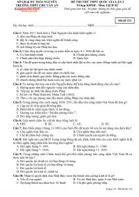 Đề thi thử THPT Quốc Gia lần 2 m&ocirc;n Lịch Sử - m&atilde; đề 212 Trường THPT Chu Văn An tỉnh Th&aacute;i Nguy&ecirc;n