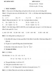 Đề kiểm tra m&ocirc;n To&aacute;n lớp 8