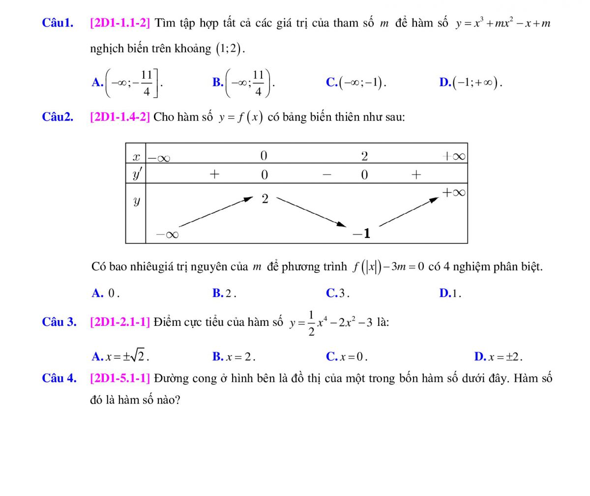 Đề khảo s&aacute;t chất lượng giữa k&igrave; v&agrave; đ&aacute;p &aacute;n m&ocirc;n To&aacute;n lớp 12