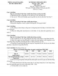 Đề thi HSG môn Địa Lí lớp 9 huyện Hạ Hòa, tỉnh Phú Thọ năm 2015