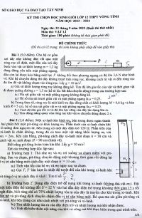 Đề thi chọn HSG môn Vật Lí lớp 12 tỉnh Tây Ninh năm 2023