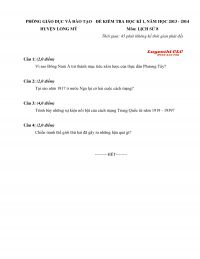 Đề kiểm tra học k&igrave; I v&agrave; đ&aacute;p &aacute;n m&ocirc;n Lịch Sử lớp 8 huyện Long Mỹ tỉnh Hậu Giang  năm 2013