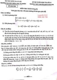 Đề thi môn Toán (chuyên)- tuyển sinh vào lớp 10 THPT chuyên ĐHKHTN Hà Nội năm 2020