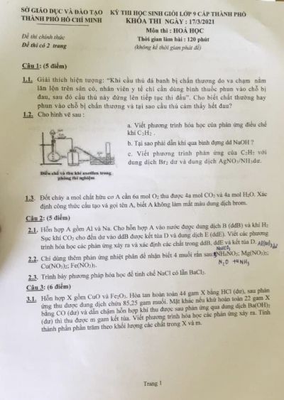 Đề thi chọn HSG môn Hóa Học lớp 9 Thành phố Hồ Chí Minh năm 2021