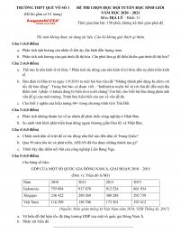 Đề thi chọn đội tuyển HSG m&ocirc;n Lịch Sử khối 11 Trường THPT Quế V&otilde; số 1  tỉnh Bắc Ninh năm 2021