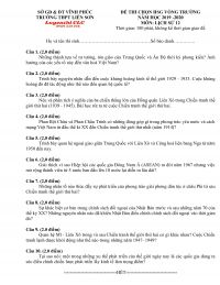 Đề thi chọn HSG v&ograve;ng trường m&ocirc;n Lịch Sử lớp 12 Trường THPT Liễn Sơn năm 2019