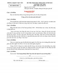 Đề thi chọn HSG cấp huyện m&ocirc;n Lịch Sử lớp 8 huyện Việt Y&ecirc;n, tỉnh Bắc Giang năm 2018