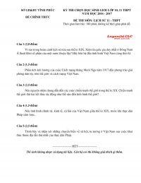 Đề thi chọn HSG m&ocirc;n Lịch Sử lớp 11 THPT tỉnh Vĩnh Ph&uacute;c năm 2017