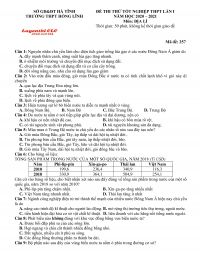 Đề thi thử tốt nghiệp THPT môn Địa Lí lần 1 Trường THPT Hồng Lĩnh tỉnh Hà Tĩnh năm 2021