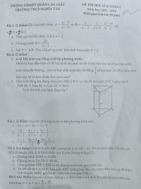 Đề thi học kì 2 môn Toán lớp 8 Trường THCS Nghĩa Tân, quận Cầu Giấy, Hà Nội năm 2022