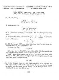 Đề thi Khảo sát năng lực lớp 9 môn Toán chuyên ( đợt 2) - THPT Chuyên KHTN năm học 2024-2025