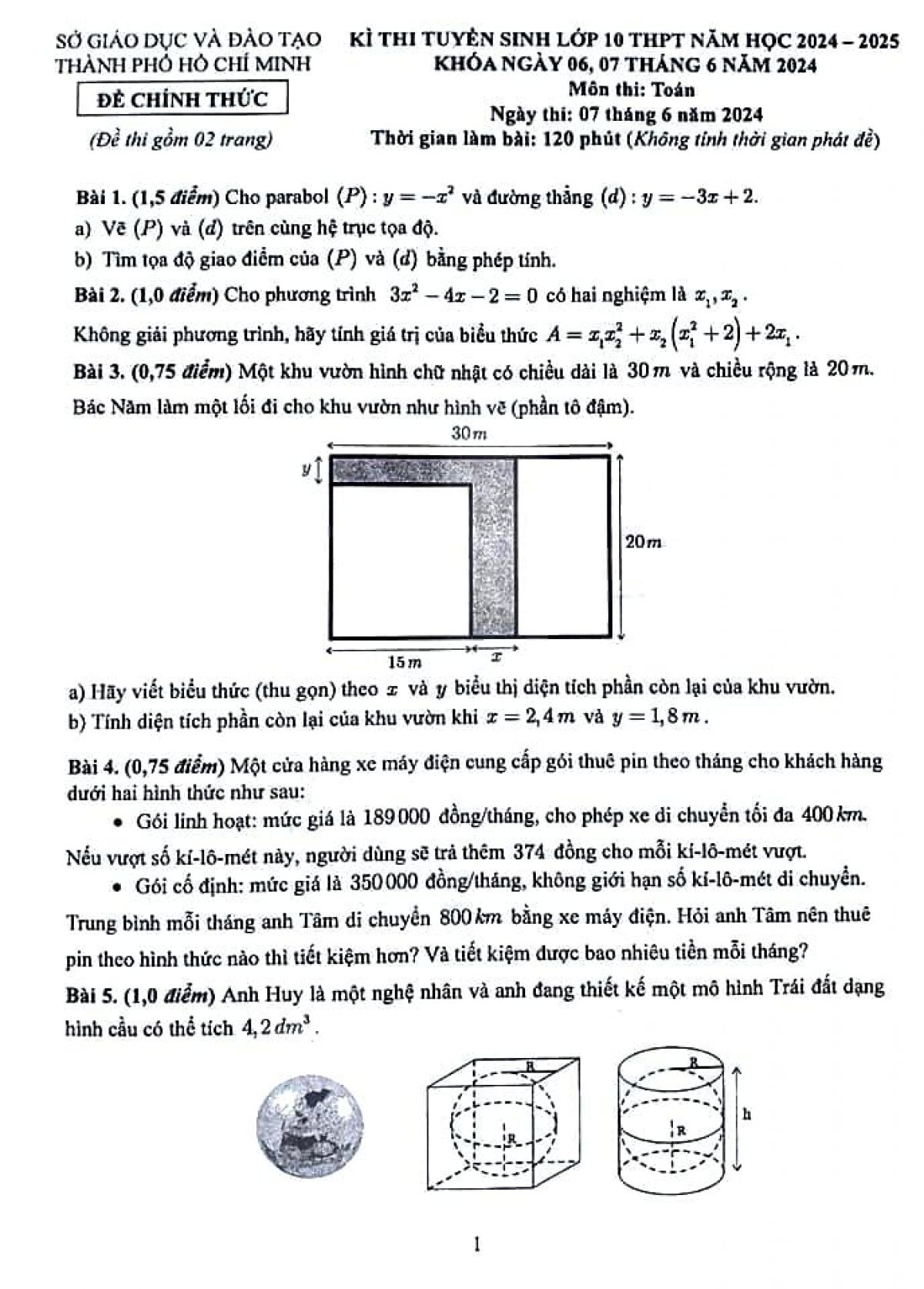Đề thi v&agrave; đ&aacute;p &aacute;n v&agrave;o lớp 10 THPT m&ocirc;n To&aacute;n sở GD&amp;ĐT TP Hồ Ch&iacute; Minh năm 2024-2025