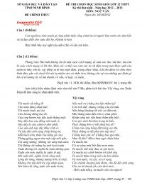 Đề thi chọn HSG lớp 12 THPT m&ocirc;n Ngữ Văn (Kỳ  thi thứ nhất) tỉnh Ninh B&igrave;nh năm 2012