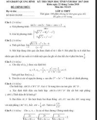 Đề thi chọn HSG tỉnh m&ocirc;n To&aacute;n lớp 11 THPT tỉnh Quảng B&igrave;nh năm 2018