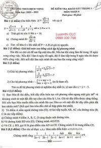 Đề kiểm tra khảo sát tháng 1 môn Toán lớp 9 Trường THCS Dịch Vọng, Cầu Giấy, Hà Nội năm 2021