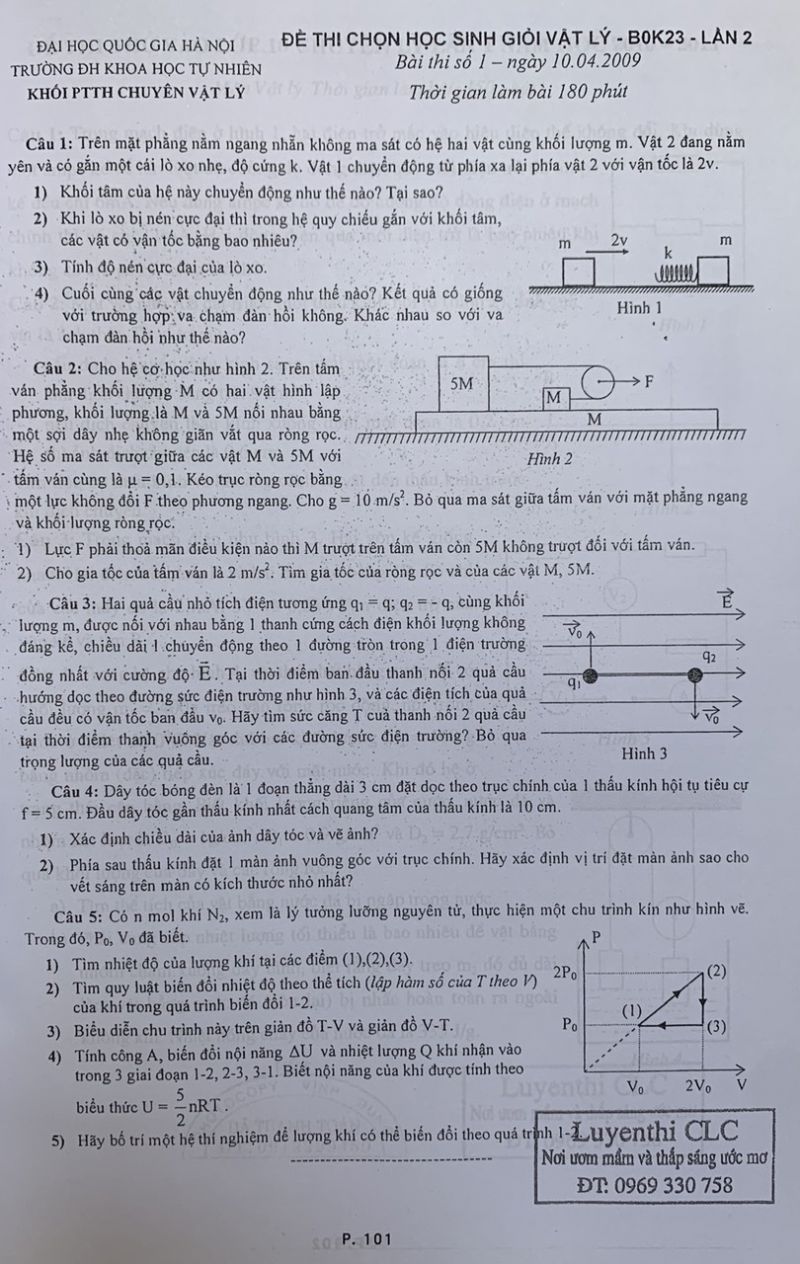 Đề thi chọn HSG môn Vật Lí - lần 2 Trường Đại học KHTN năm 2009