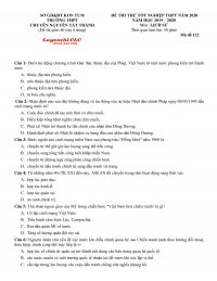 Đề thi thử tốt nghiệp THPT Trường THPT CHUY&Ecirc;N Nguyễn Tất Th&agrave;nh, tỉnh Kon Tum năm 2020