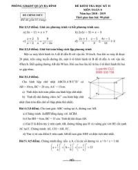 Đề kiểm tra học kì II môn Toán lớp 8 quận Ba Đình, Hà Nội năm 2018