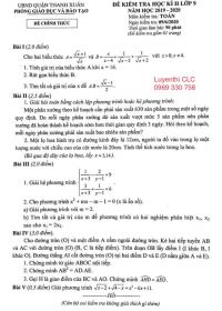 Đề kiểm tra học kì II môn Toán lớp 9 quận Thanh Xuân, Hà Nội năm 2020