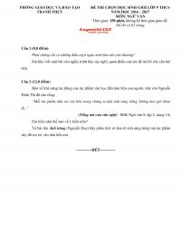 Đề thi chọn HSG lớp 9 THCS m&ocirc;n Ngữ Văn huyện Thanh Thủy, tỉnh Ph&uacute; Thọ năm 2016