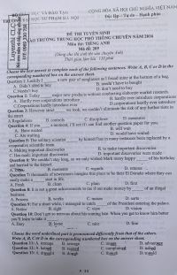 Đề thi tuyển sinh vào Trường THPT CHUYÊN môn Tiếng Anh Trường Đại học Sư phạm Hà Nội năm 2016