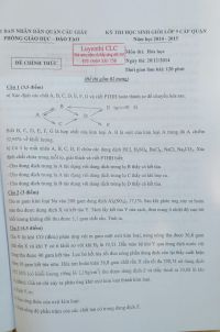 Đề thi HSG lớp 9 cấp quận tại Cầu Giấy môn Hóa Học ngày 20/12/2014