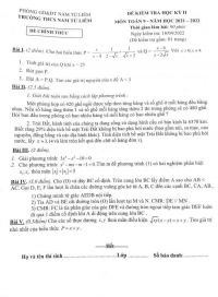 Đề kiểm tra học kì 2 môn Toán lớp 9 Trường THCS Nam Từ Liêm, Hà Nội năm 2022