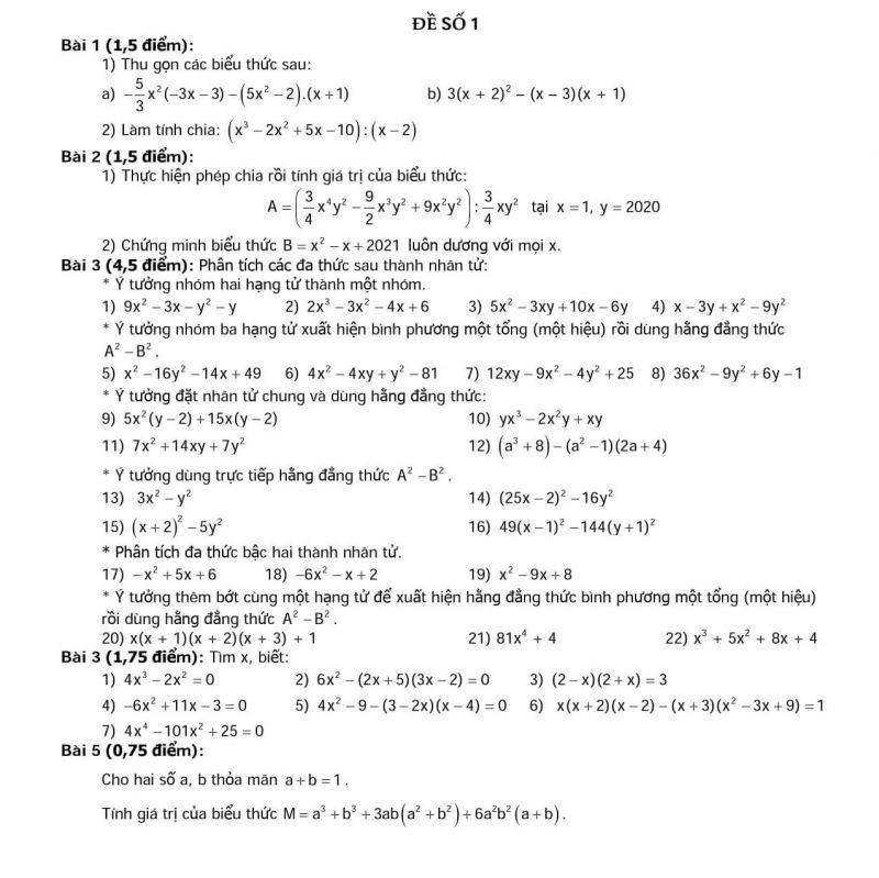 Đề kiểm tra giữa học k&igrave; I m&ocirc;n To&aacute;n THCS