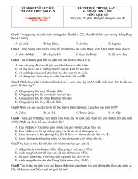 Đề thi thử THPT lần 1 m&ocirc;n Lịch Sử Trường THPT Đội Cấn, tỉnh V&igrave;nh Ph&uacute;c năm 2021
