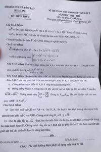 Đề thi chọn HSG môn Toán lớp 9 - Bảng A tỉnh Nghệ An năm 2021