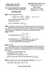 Đề kiểm tra giữa học kỳ II môn Toán lớp 9 Trường THCS Cầu Giấy, quận Cầu Giấy, Hà Nội năm 2021