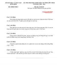 Đề thi chọn HSG m&ocirc;n Lịch Sử lớp 9 tỉnh B&igrave;nh Định năm 2011