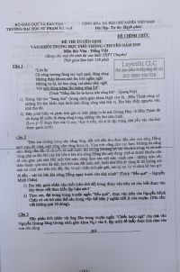 Đề thi tuyển sinh vào khối THPT CHUYÊN và đáp án môn Ngữ Văn ( dành cho mọi thí sinh thi khối chuyên )  Trường Đại học Sư phạm Hà Nội năm 2009