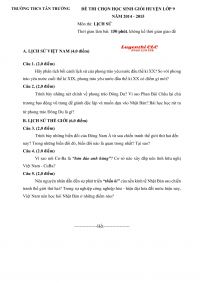 Đề thi chọn HSG cấp huyện lớp 9 THCS m&ocirc;n Lịch Sử Trường THCS T&acirc;n Trường, huyện Cẩm Gi&agrave;ng tỉnh Hải Dương năm 2014