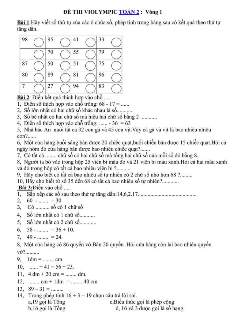 Tuyển tập đề thi Olympic môn Toán lớp 2