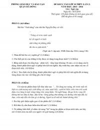 Đề khảo s&aacute;t chất lượng v&agrave;o lớp 10 THPT ( lần 2 ) m&ocirc;n Ngữ Văn quận H&agrave; Đ&ocirc;ng năm 2016