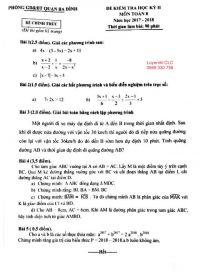 Đề kiểm tra học kì II môn Toán lớp 8 quận Ba Đình, Hà Nội năm 2017