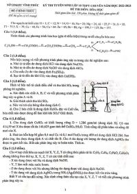 Đề thi tuyển sinh vào lớp 10 THPT CHUYÊN môn Hóa Học tỉnh Vĩnh Phúc năm 2022