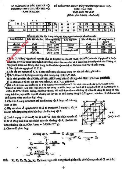 Đề thi chọn đội tuyển HSG môn Hóa- trường THPT chuyên AMSTERDAM năm 2024-2025
