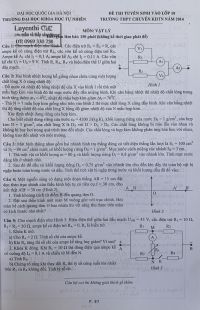 Đề thi tuyển sinh v&agrave;o lớp 10 m&ocirc;n Vật L&iacute; Trường THPT CHUY&Ecirc;N KHTN năm 2014