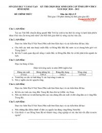 Đề thi chọn đội tuyển HSG m&ocirc;n Địa L&iacute; lớp 9 THCS tỉnh B&igrave;nh Định năm 2011