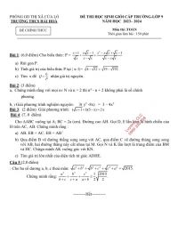 Đề thi chọn HSG v&agrave; đ&aacute;p &aacute;n m&ocirc;n To&aacute;n lớp 9 Trường THCS Hải H&ograve;a, thị x&atilde; Cửa L&ograve;, tỉnh Nghệ An năm 2023