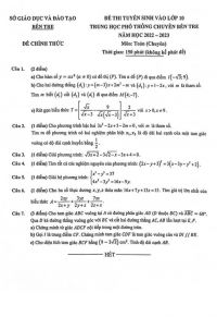 Đề thi tuyển sinh vào lớp 10 THPT CHUYÊN môn Toán tỉnh Bến Tre năm 2022