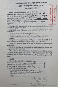 Đề thi tuyển sinh vào lớp 10 Chuyên và đáp án môn Vật Lí Trường Đại học KHTN Hà Nội năm 2001